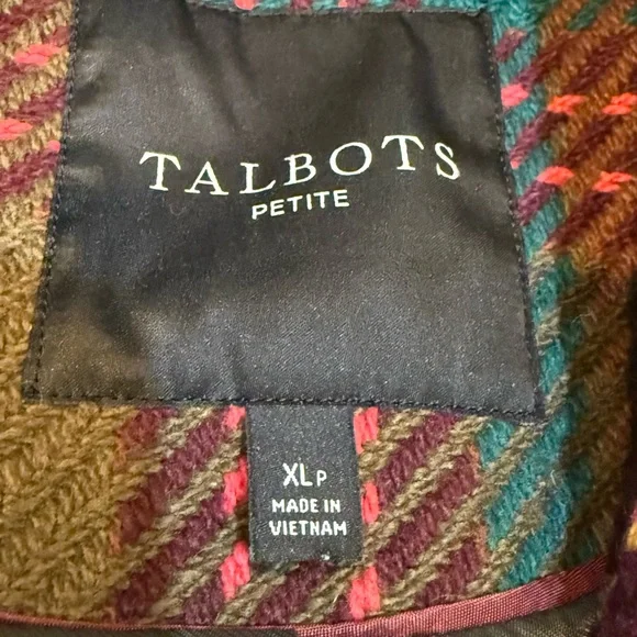 Talbots Wool Blend Olive Green Plaid Coat Petite Medium Like New - Picture 12 of 13